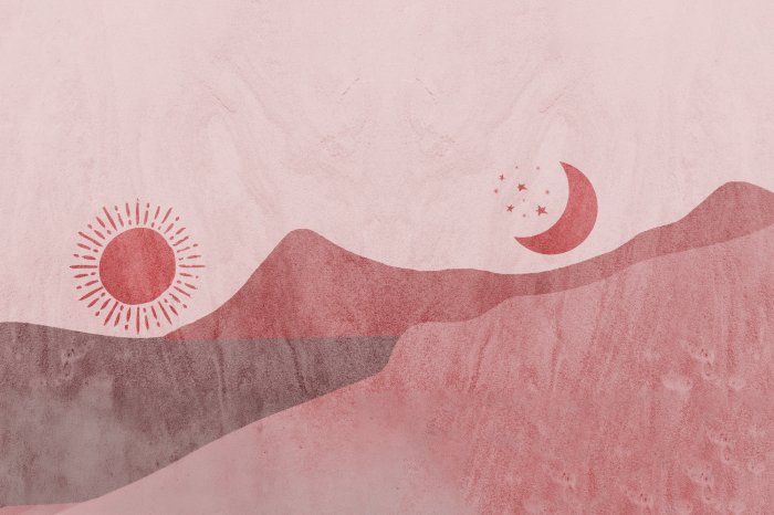 Fototapete Zeichnung einer Wüste mit Sonne und Mond