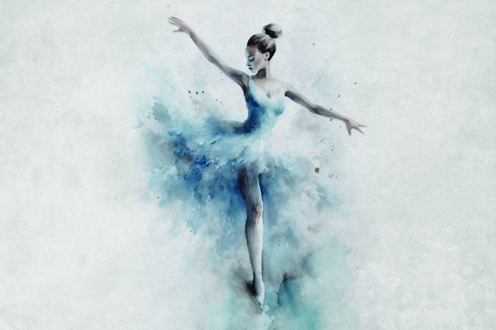 Fototapete Aquarell einer Balletttänzerin vor einem Betonhintergrund