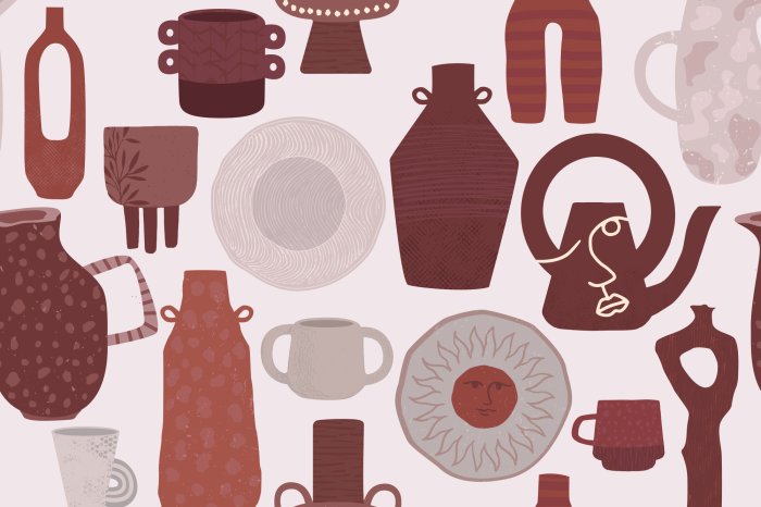 Fototapete Teller mit Tassen und Teekannen