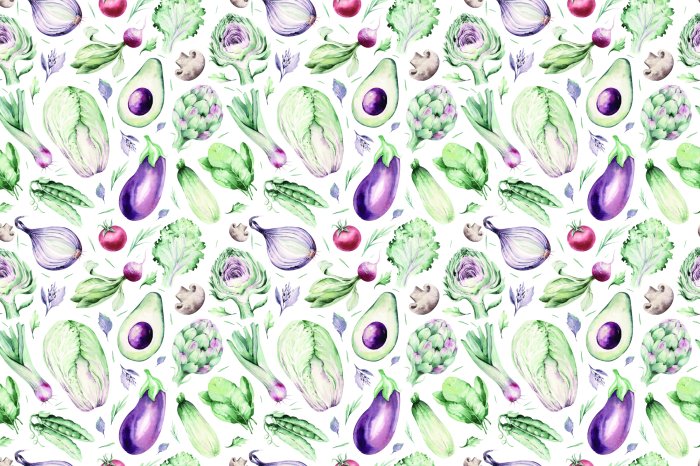 Fototapete Aubergine und Kohl mit anderem Gemüse