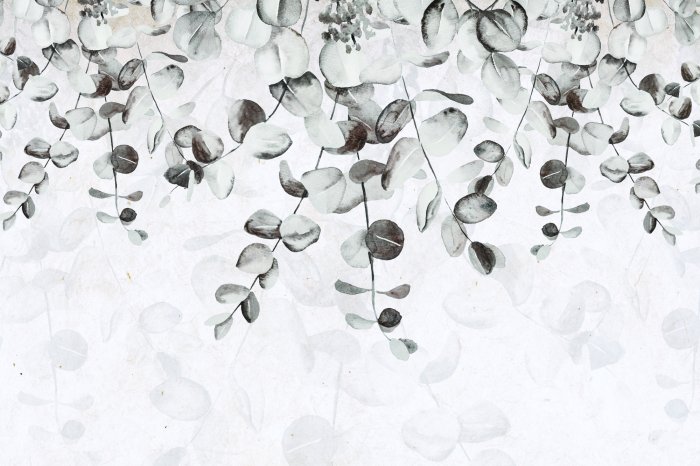 Fototapete Zarte graue Blätter auf hellem Hintergrund