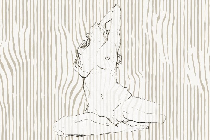 Fototapete Sinnliches Porträt einer Frau vor gestreiftem Hintergrund