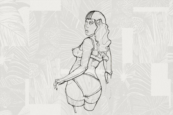 Fototapete Attraktive Frau vor einem pflanzlichen Hintergrund