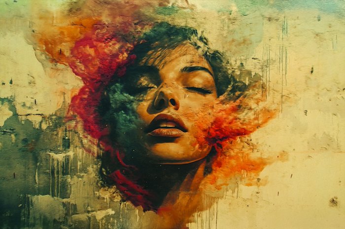 Fototapete Porträt einer Frau in Aquarell an einer Wand