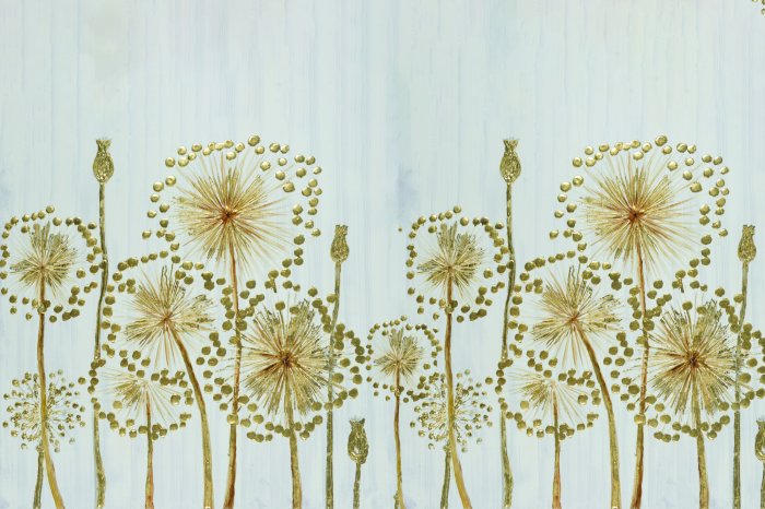 Fototapete Gemalte goldene Blumen auf grauem Hintergrund