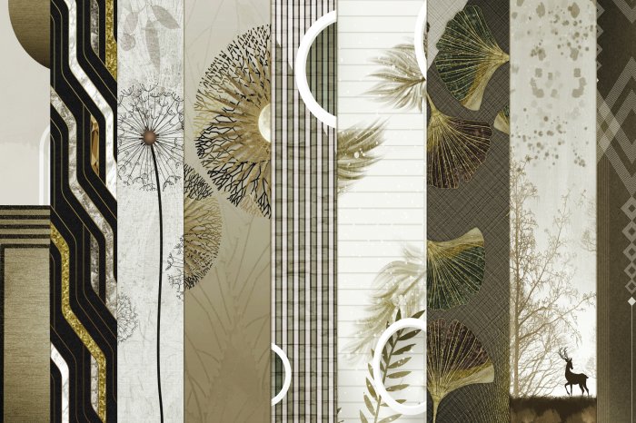 Fototapete Löwenzahn und Blätter auf Texturen