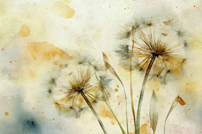 Fototapete Löwenzahn in zarter Aquarellmalerei