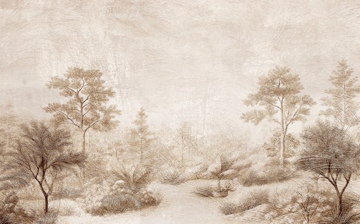 Fototapete Waldlandschaft auf Beton