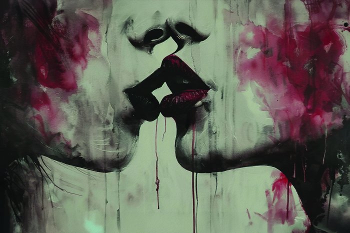 Fototapete Kuss von Frauen mit roten Lippen