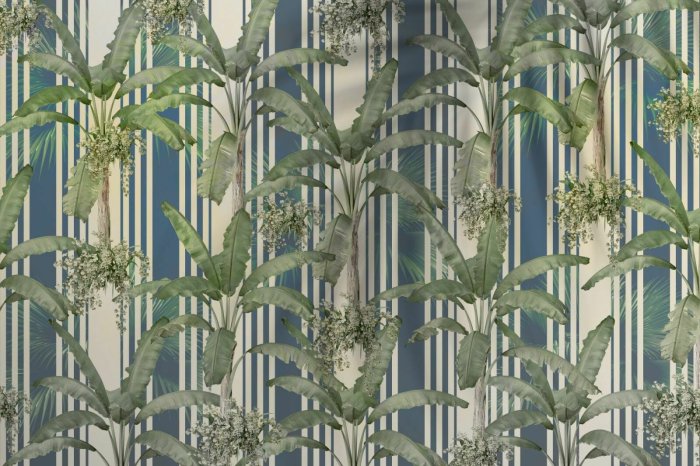 Fototapete Palmblätter vor einem Hintergrund aus blauen Streifen