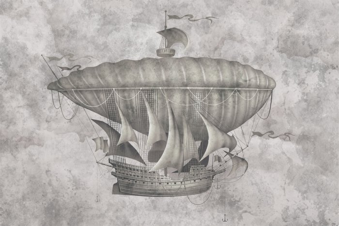 Fototapete Fliegendes Schiff im Vintage-Stil