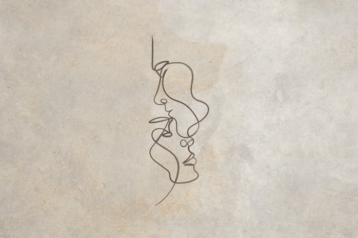 Fototapete Gesicht einer Frau und eines Mannes auf beigem Hintergrund