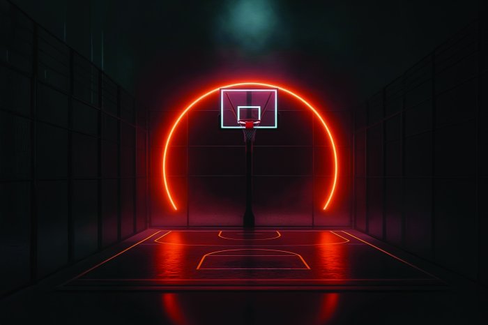 Fototapete Basketballkorb mit rotem Neon