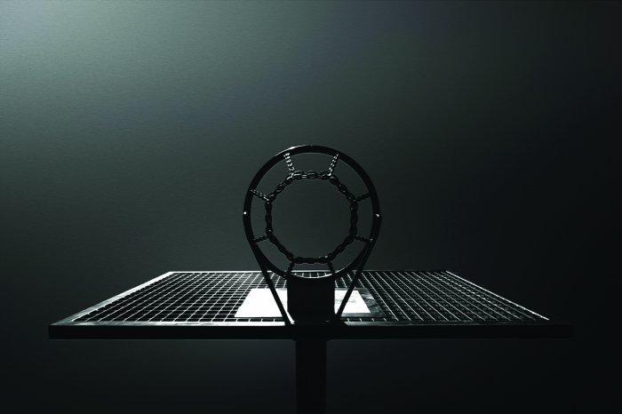 Fototapete Schwarz-weißes Foto eines Basketballkorbs