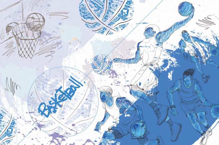 Fototapete Männer, die Basketball trainieren