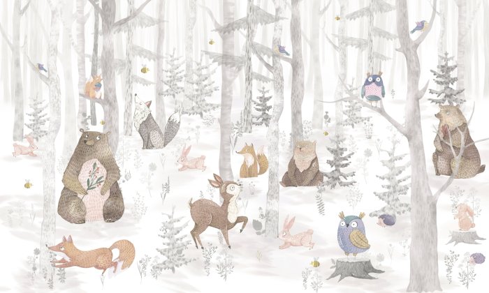 Fototapete Landschaft eines Märchenwaldes mit Tieren