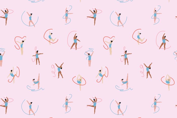 Fototapete Frauen, die Ballett mit Bändern tanzen