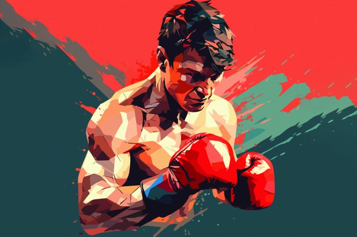 Fototapete Abstrakter muskulöser Boxer mit Handschuhen