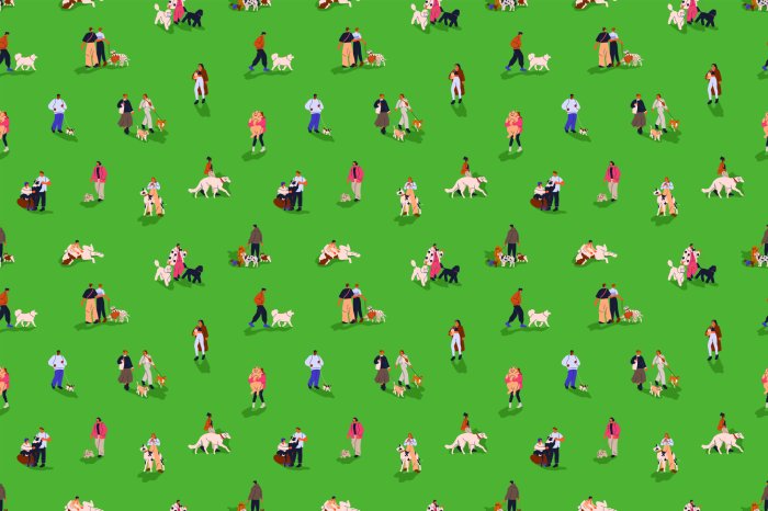 Fototapete Frauen und Männer mit Hunden beim Spaziergang