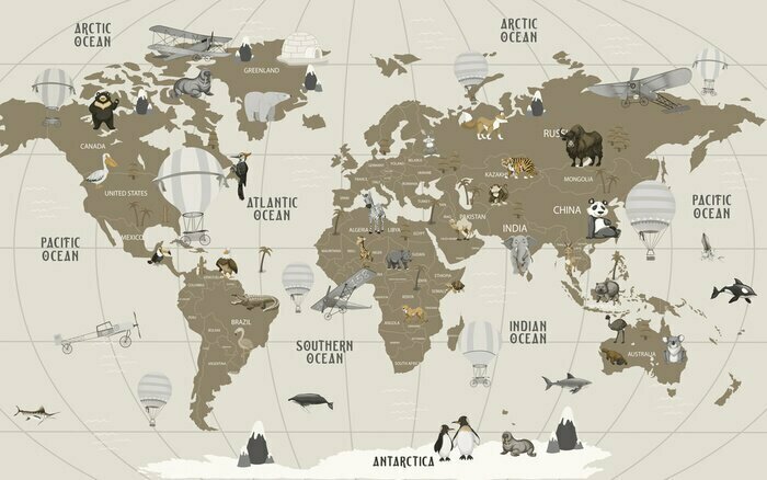 Fototapete World map wallpaper design for kids room