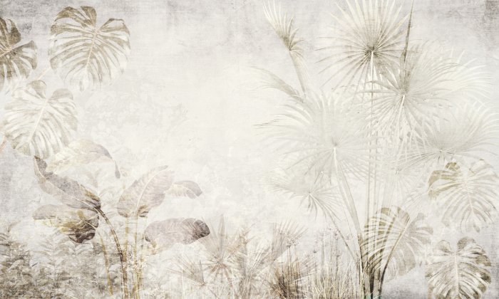 Fototapete Zartes botanisches Muster in Beigetönen