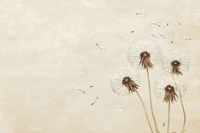 Fototapete Löwenzahn mit im Wind wehenden Samen