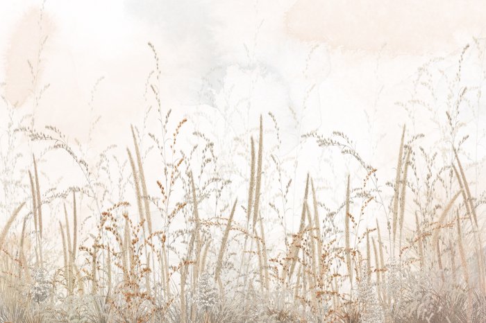 Fototapete Wilde Wiese mit Gräsern auf beigem Hintergrund