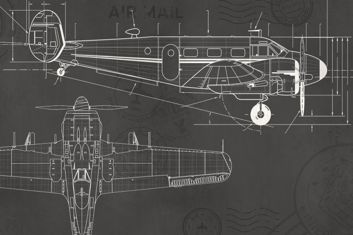 Fototapete Technische Skizze und Konstruktionszeichnung eines Flugzeugs