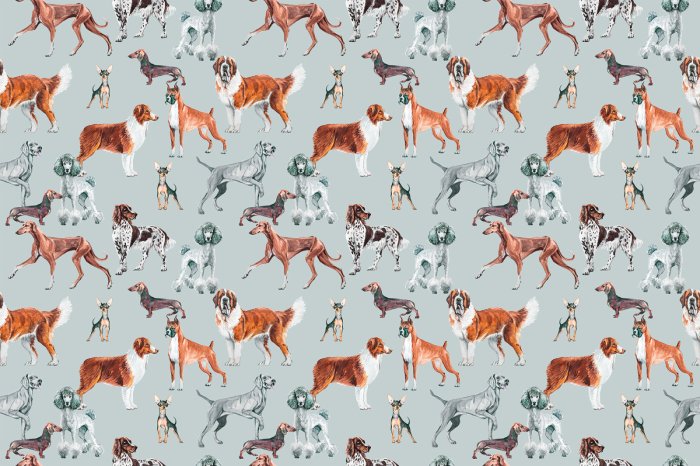 Fototapete Verschiedene Hunderassen Illustration im Aquarellstil