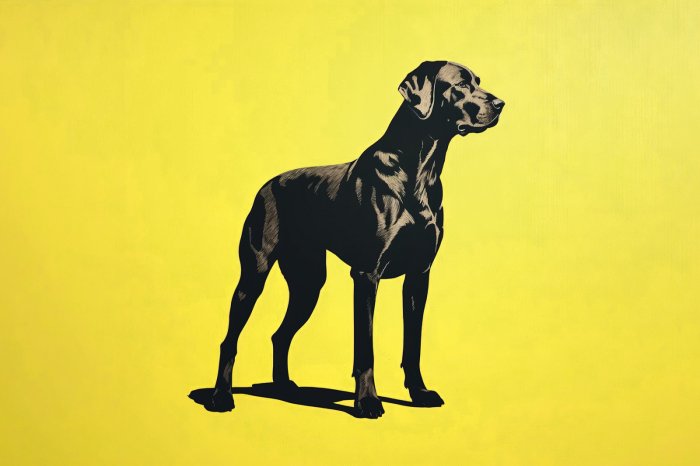 Fototapete Schwarzer Hund Illustration Grafik Tier auf gelbem Hintergrund