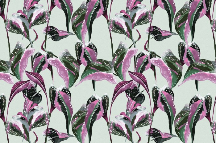 Fototapete Bunte tropische Blätter mit Rosa