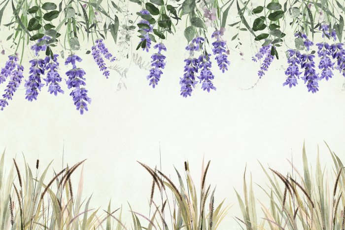 Fototapete Hängende Lavendelblüten mit Gräsern