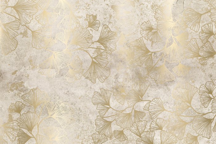 Fototapete Ginkgoblätter mit goldener Verzierung