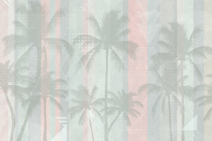 Fototapete Graue Palmen an der gestreiften Wand