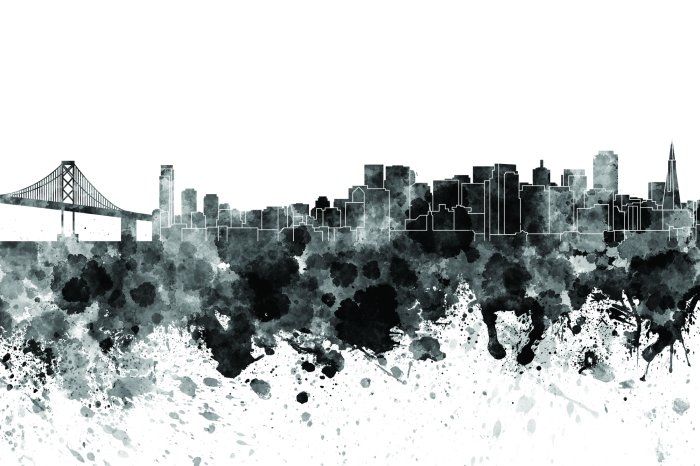 Fototapete Schwarz-weiße Aquarell der Metropole mit einer Brücke