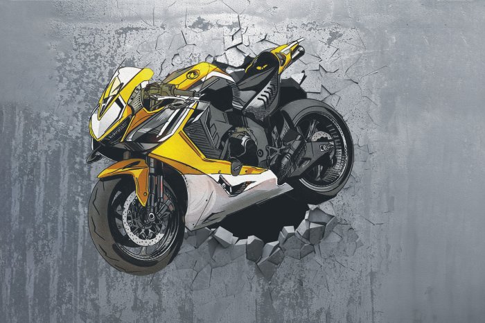 Fototapete Moderner Motorrad auf Beton