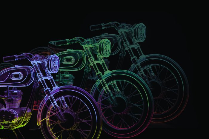 Fototapete Neon-Skizze eines Motorrads im Retro-Stil