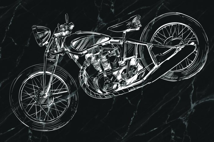 Fototapete Schwarz-weißer gezeichneter Motorrad