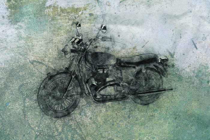 Fototapete Skizze eines Motorrads auf Betonhintergrund
