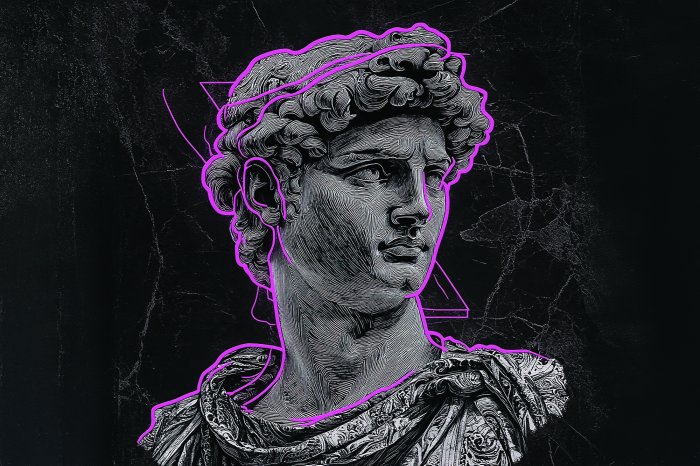 Fototapete Skulptur eines griechischen Gottes im Pop-Art-Stil