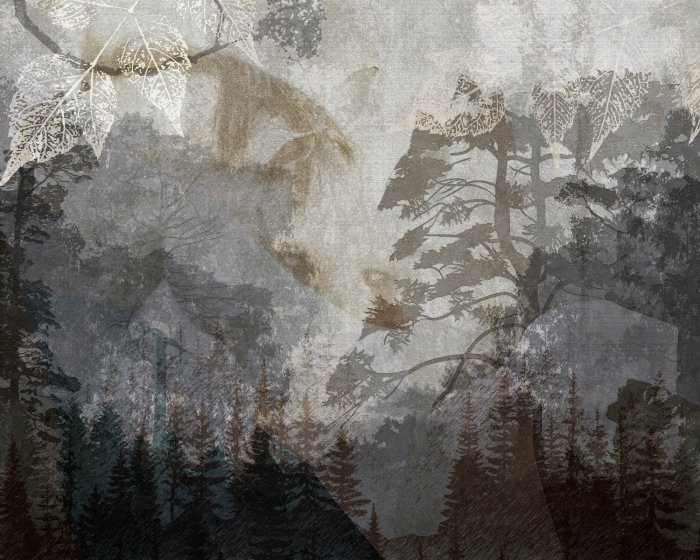 Fototapete Pferde vor einer Waldlandschaft