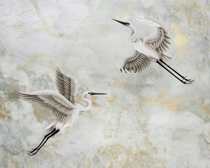 Fototapete Reiher im Flug vor einem Hintergrund mit Marmoreffekt