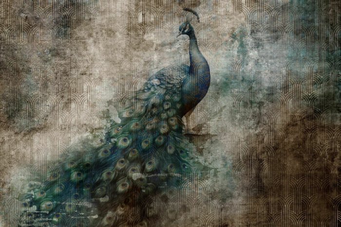 Fototapete Schöner abstrakter Pfau im Grunge-Stil