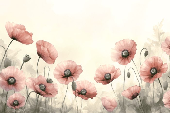 Fototapete Mohnblumen im Aquarellstil zartes Blumenmotiv