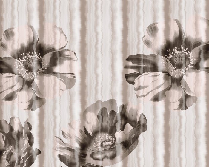 Fototapete Monochrome Mohnblumen mit gestreiftem Aquarellhintergrund