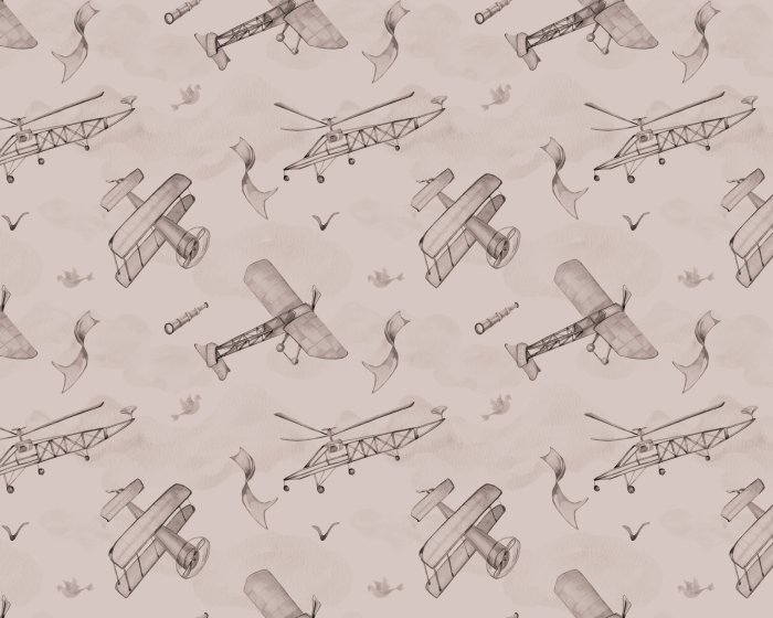 Fototapete Aquarellhimmel mit fliegenden Flugzeugen