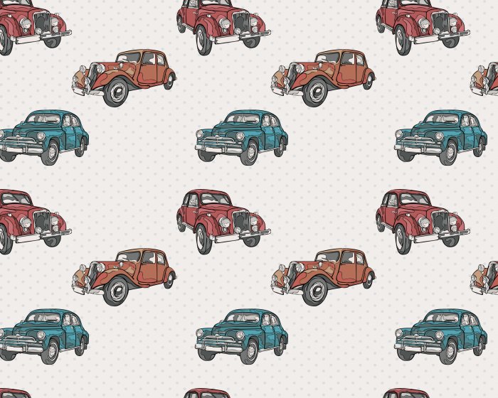 Fototapete Retro-Autos auf gepunktetem Hintergrund