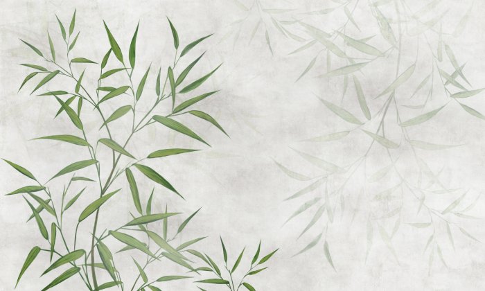 Fototapete Zartes Muster mit grünem Bambus auf grauem Hintergrund