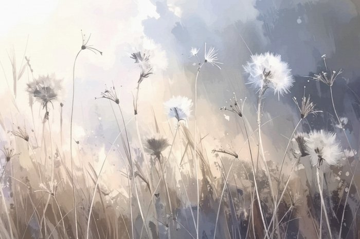 Fototapete Pflanzen und Gräser im Malstil mit verschwommenem natürlichem Hintergrund