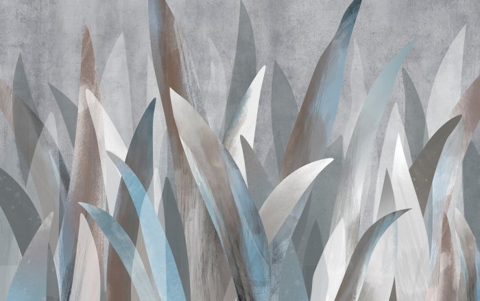 Fototapete Tropische Blätter vor Betontextur-Hintergrund im abstrakten Stil